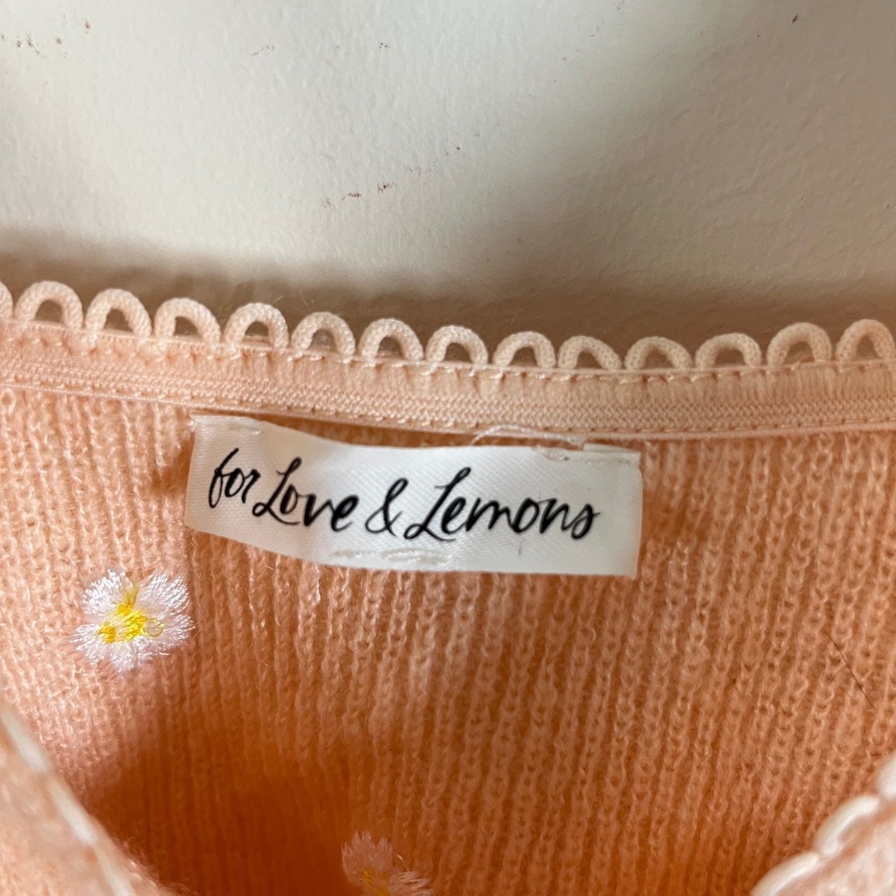 For Love And Lemons Embroidered Buds Knitted Tank Top Peach Pink Womens XS - Picture 6 of 7